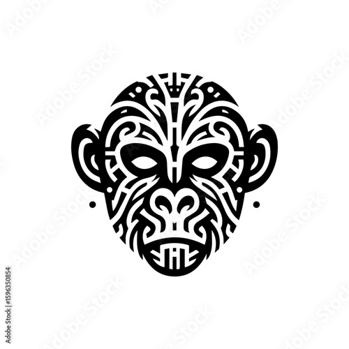 Flat design of tribal chimpanzee head mask