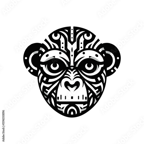 Flat design of tribal chimpanzee head mask