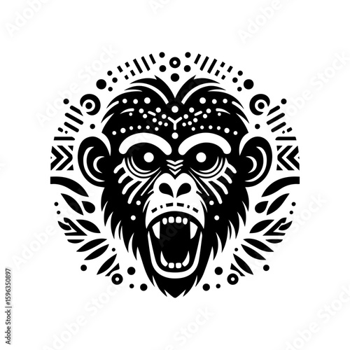 Flat design of tribal chimpanzee head mask