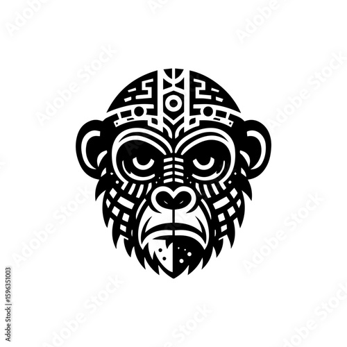 Flat design of tribal chimpanzee head mask