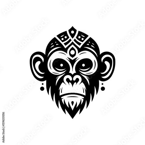 Flat design of tribal chimpanzee head mask