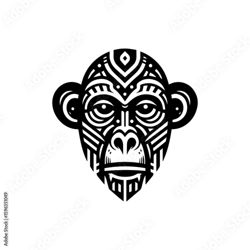 Flat design of tribal chimpanzee head mask