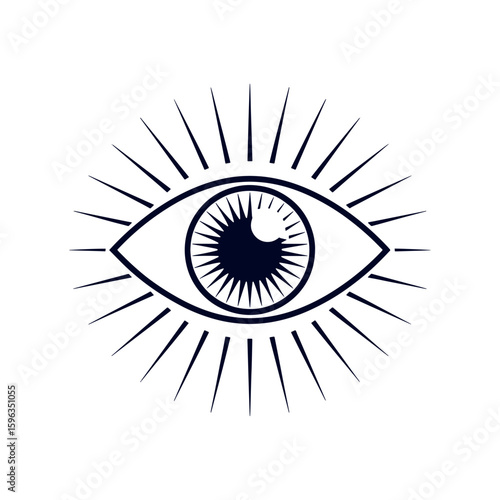 Mystic Eye with Radiating Lashes A Symbolic Gaze into the Unknown and Spiritual Awareness Emblematic Design