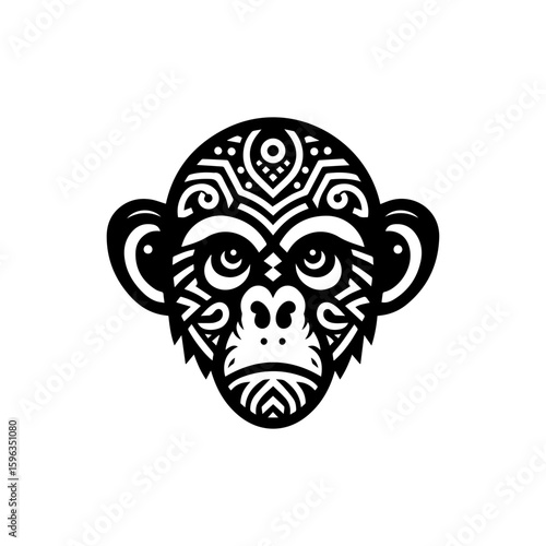 Flat design of tribal chimpanzee head mask