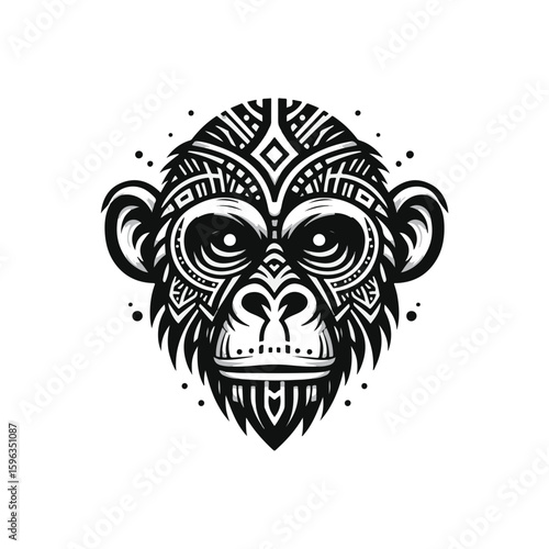Flat design of tribal chimpanzee head mask