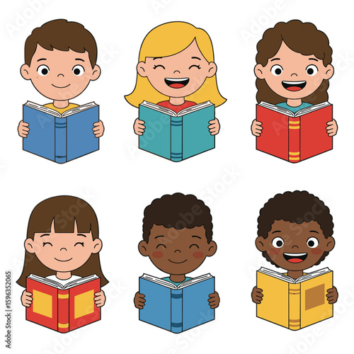 Collection of schoolchildren with books  PNG simple vector illustration on transparent background – graphic element or clipart