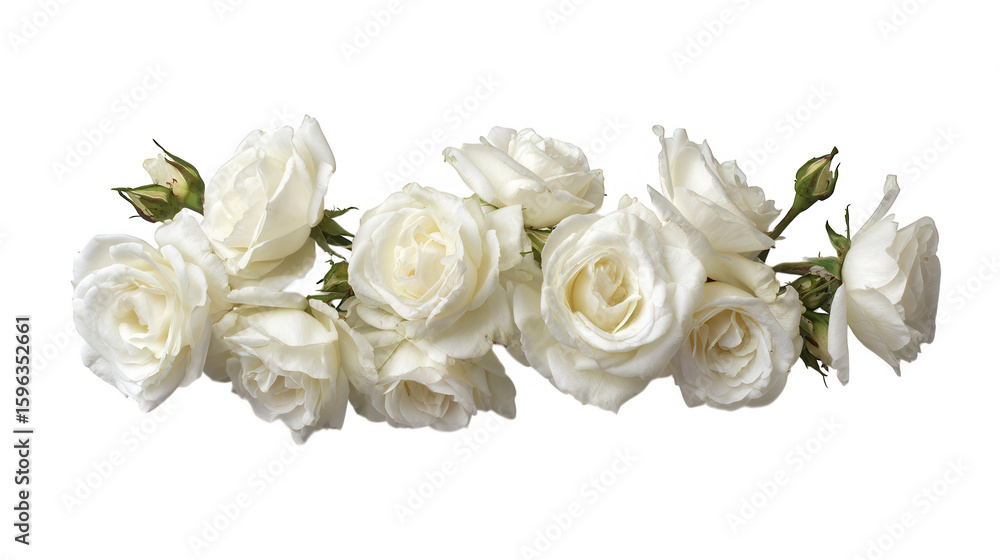 Obraz premium Elegant White Rose Flower Border with Green Leaves on Transparent Background