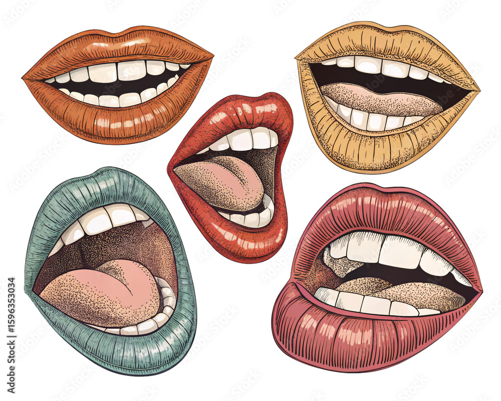 Obraz premium Vibrant Lips A Collection of Expressive Mouths Isolated On Transparent Background