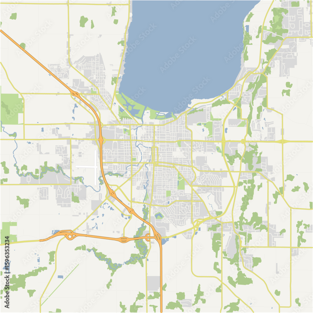 Fototapeta premium Map of Fond du Lac in Wisconsin in a normal road map style. Contains layered vector with roads water, parks, etc.