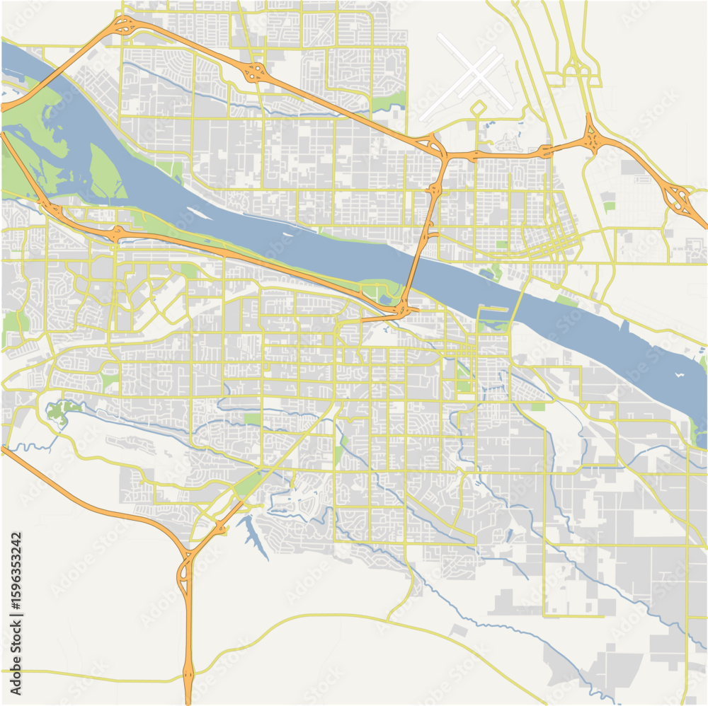 Naklejka premium Map of Kennewick in Washington in a normal road map style. Contains layered vector with roads water, parks, etc.