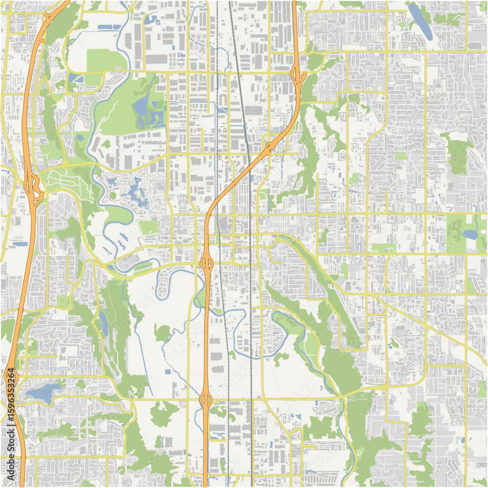 Fototapeta premium Map of Kent in Washington in a normal road map style. Contains layered vector with roads water, parks, etc.