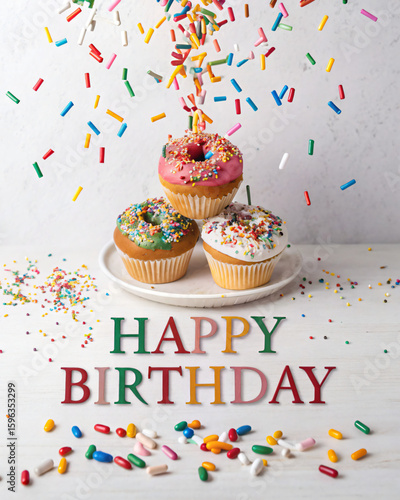 Vibrant Birthday Donuts Festive Sprinkles  Delicious Celebration Isolated On Transparent Background