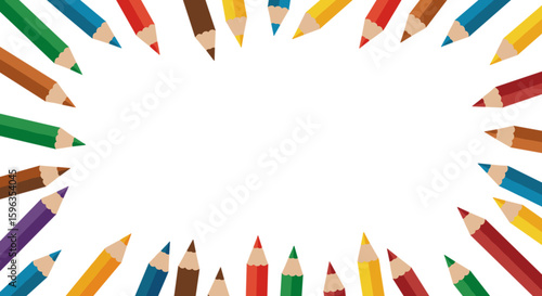  Frame made of colorful pencils PNG simple vector illustration on transparent background – graphic element or clipart
