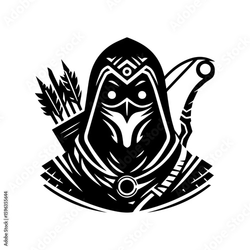 Flat icon of a masked tribal archer with glowing eyes