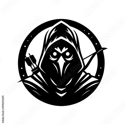 Flat icon of a masked tribal archer with glowing eyes