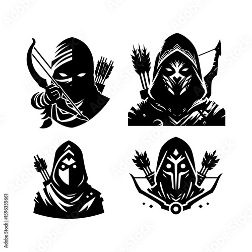 Flat icon of a masked tribal archer with glowing eyes