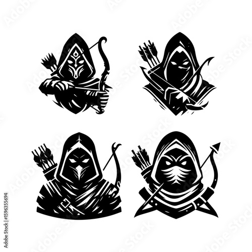 Flat icon of a masked tribal archer with glowing eyes