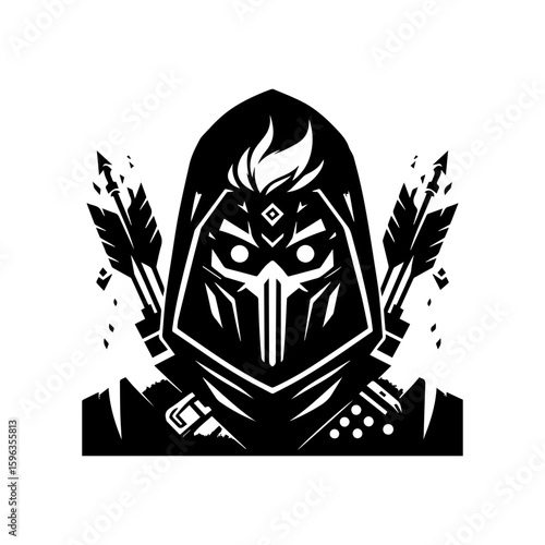Flat icon of a masked tribal archer with glowing eyes