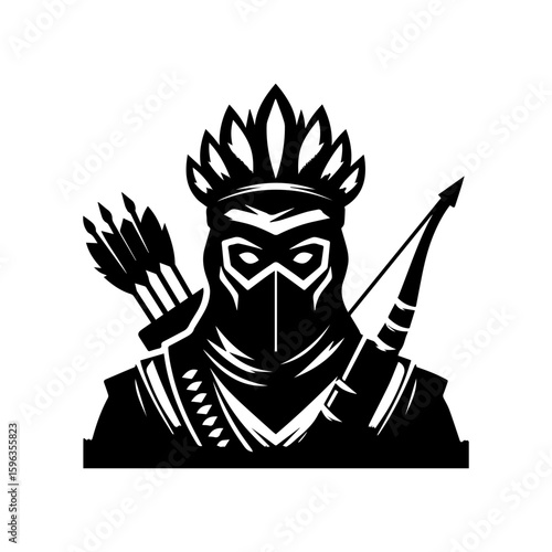 Flat icon of a masked tribal archer with glowing eyes