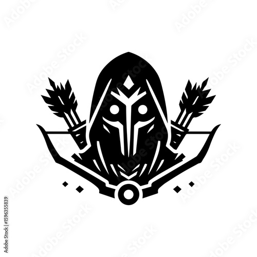 Flat icon of a masked tribal archer with glowing eyes