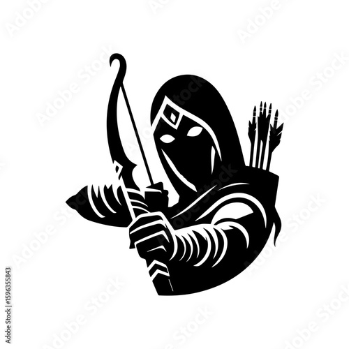 Flat icon of a masked tribal archer with glowing eyes