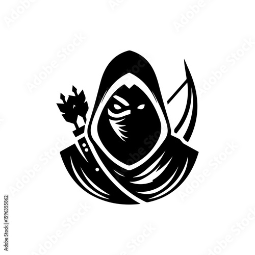 Flat icon of a masked tribal archer with glowing eyes
