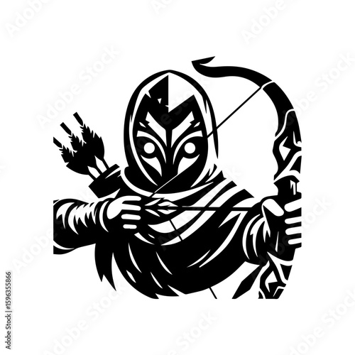 Flat icon of a masked tribal archer with glowing eyes