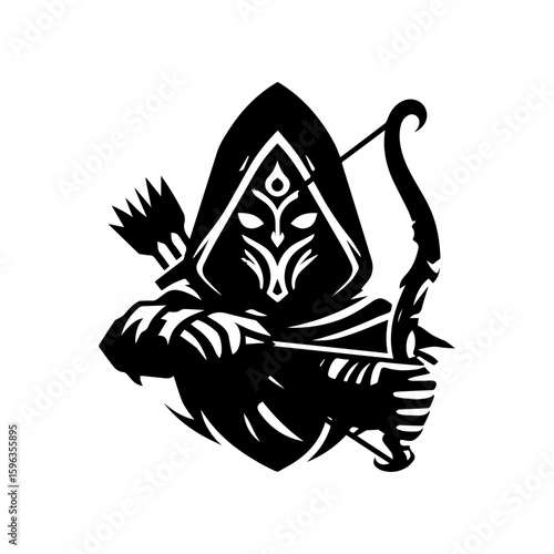 Flat icon of a masked tribal archer with glowing eyes