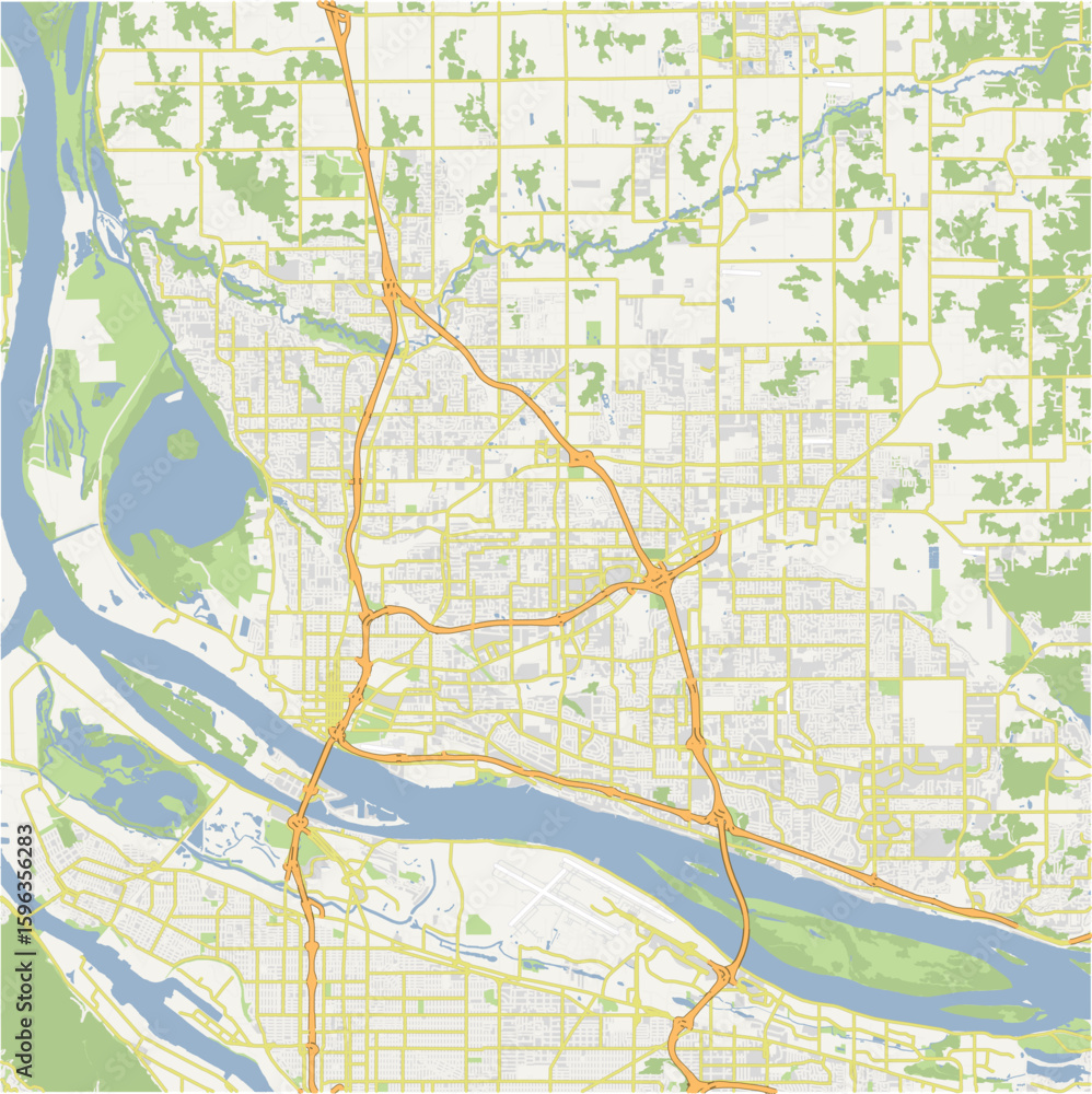 Obraz premium Map of Vancouver in Washington in a normal road map style. Contains layered vector with roads water, parks, etc.