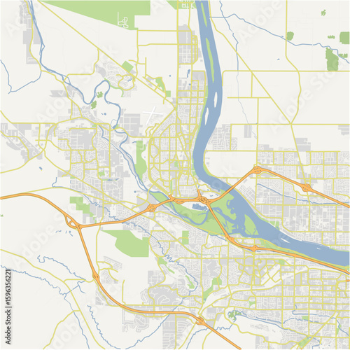 Map of Richland in Washington in a normal road map style. Contains layered vector with roads water, parks, etc.