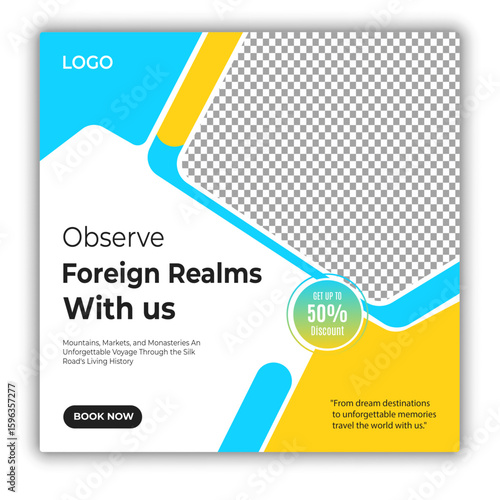 Travel and tour social media posts and web banner square design template