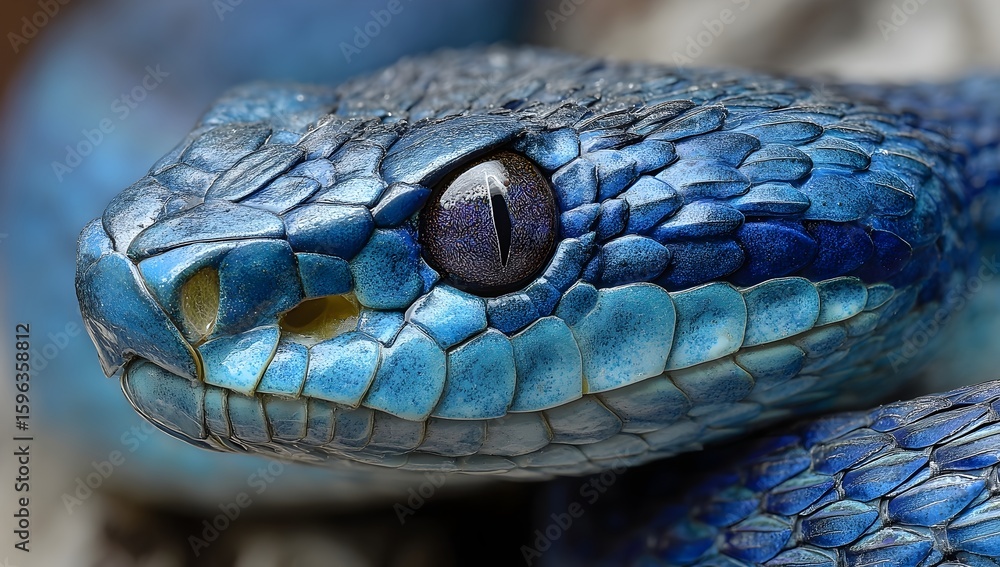 Close up of the head and neck of blue snake Close up of the head and neck of blue snake