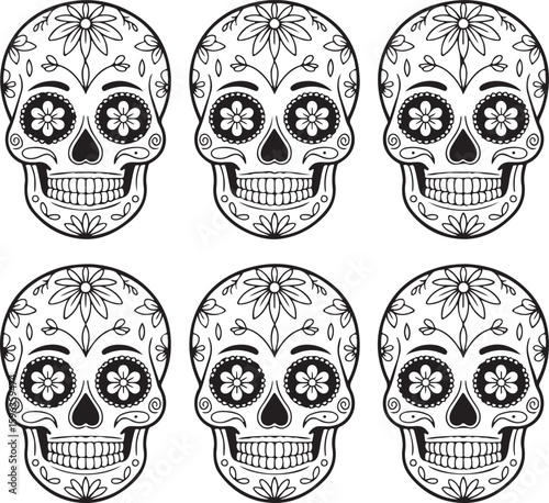 Ornate Sugar Skull Vector Art

Decorative Día de los Muertos Skull Design

Colorful Calavera Skull Illustration

Floral Sugar Skull Silhouette

Traditional Mexican Skull Festival Graphic