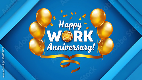 Golden Balloons and Confetti Celebrate Work Anniversary