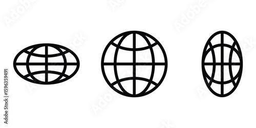 Perspective Globe Icon Set, Horizontal, Circular, and Vertical Web Symbols