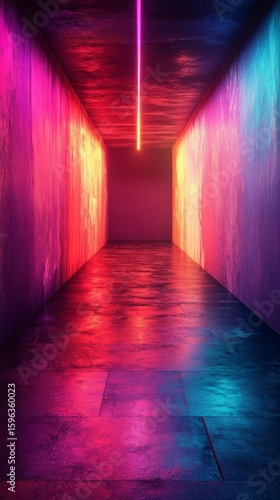 Illuminated Hallway with Vibrant Neon Color Gradients