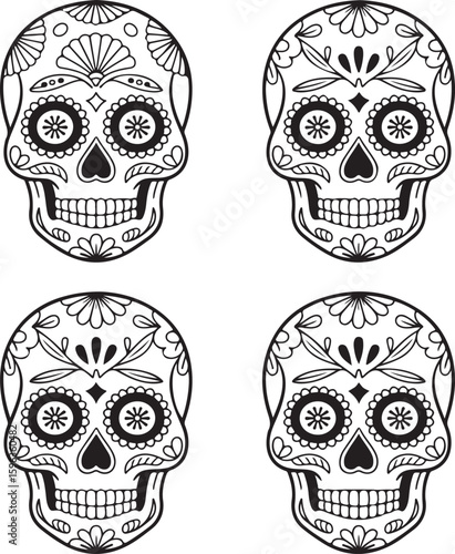 Ornate Sugar Skull Vector Art

Decorative Día de los Muertos Skull Design

Colorful Calavera Skull Illustration

Floral Sugar Skull Silhouette

Traditional Mexican Skull Festival Graphic