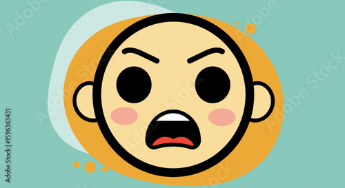 Angry Cartoon Face Expression Illustration.