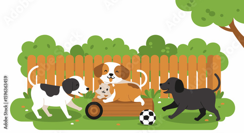 Playful Dogs in a Backyard.