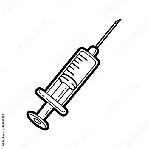 Medical syringe with needle in hand-drawn style  