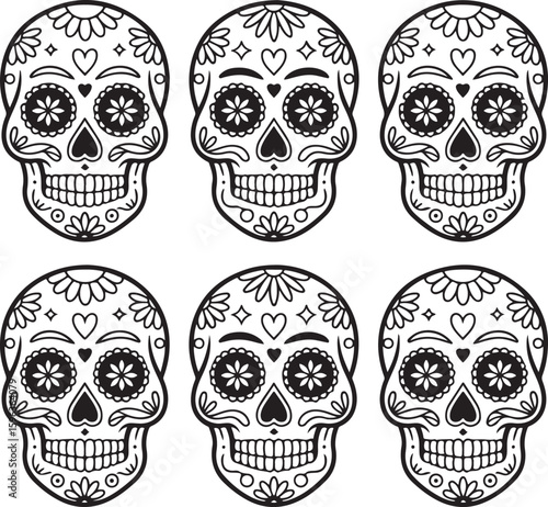 Ornate Sugar Skull Vector Art

Decorative Día de los Muertos Skull Design

Colorful Calavera Skull Illustration

Floral Sugar Skull Silhouette

Traditional Mexican Skull Festival Graphic