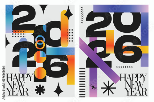Wallpaper Mural 2026 New Year Minimalistic Poster Set with Abstract Gradient Geometric Patterns Holiday Greeting Card And Poster Templates Vector Collection Torontodigital.ca