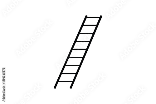 Simple Black and White Illustration of a Ladder with Rungs Ascending Diagonally on a White Background Presented in a Silhouette Style silhouette