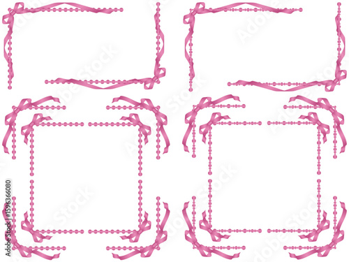 リボン、ビーズF2、m3ピンク
