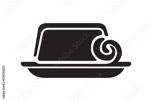 Classic Butter Dish with Swirl Butter Block Silhouette Icon