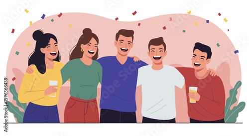 Group of Friends Laughing and Celebrating Together.