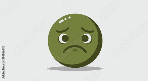 Sad Green Emoji with Depressed Facial Expression.
