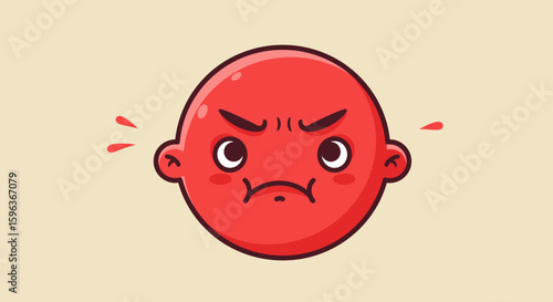 Cartoon Red Angry Face with Furious Expression.