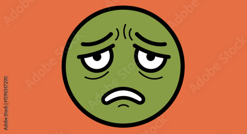Cartoon Green Face with Sad Depressed Expression.