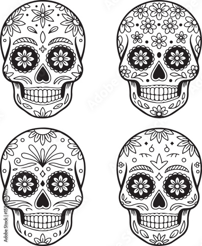 Ornate Sugar Skull Vector Art

Decorative Día de los Muertos Skull Design

Colorful Calavera Skull Illustration

Floral Sugar Skull Silhouette

Traditional Mexican Skull Festival Graphic